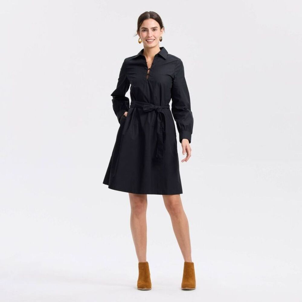 Universal Thread - Women's Bishop Long Sleeve Poplin Mini Shirtdress Black